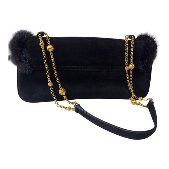 Vintage ESCADA fur kitten heel sandals +  matching baguette suede purse size 7.5 - Picture 8 of 16